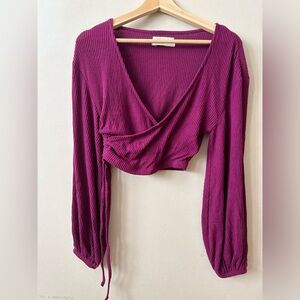 Urban outfitters small fuschia purple cropped ribbed faux wrap top